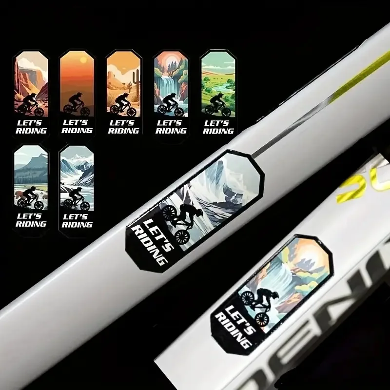 

2PCS/SET Let's Riding Scenery Bicycle Stickers 7 Designs Waterproof Vinyl Decals for Mountain Bike Road Bike Frame Decor