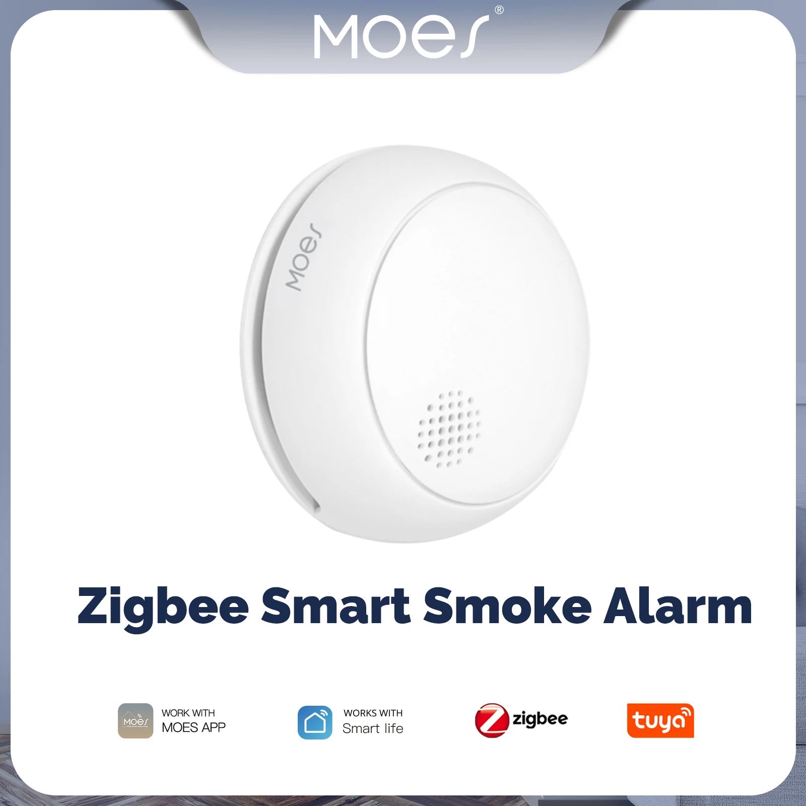 

MOES ZigBee Smart Wireless Smoke Detector Fire 85dB Sound Alarm Siren Sensor Smart Safety Protection Home Kitchen Fire App Alert