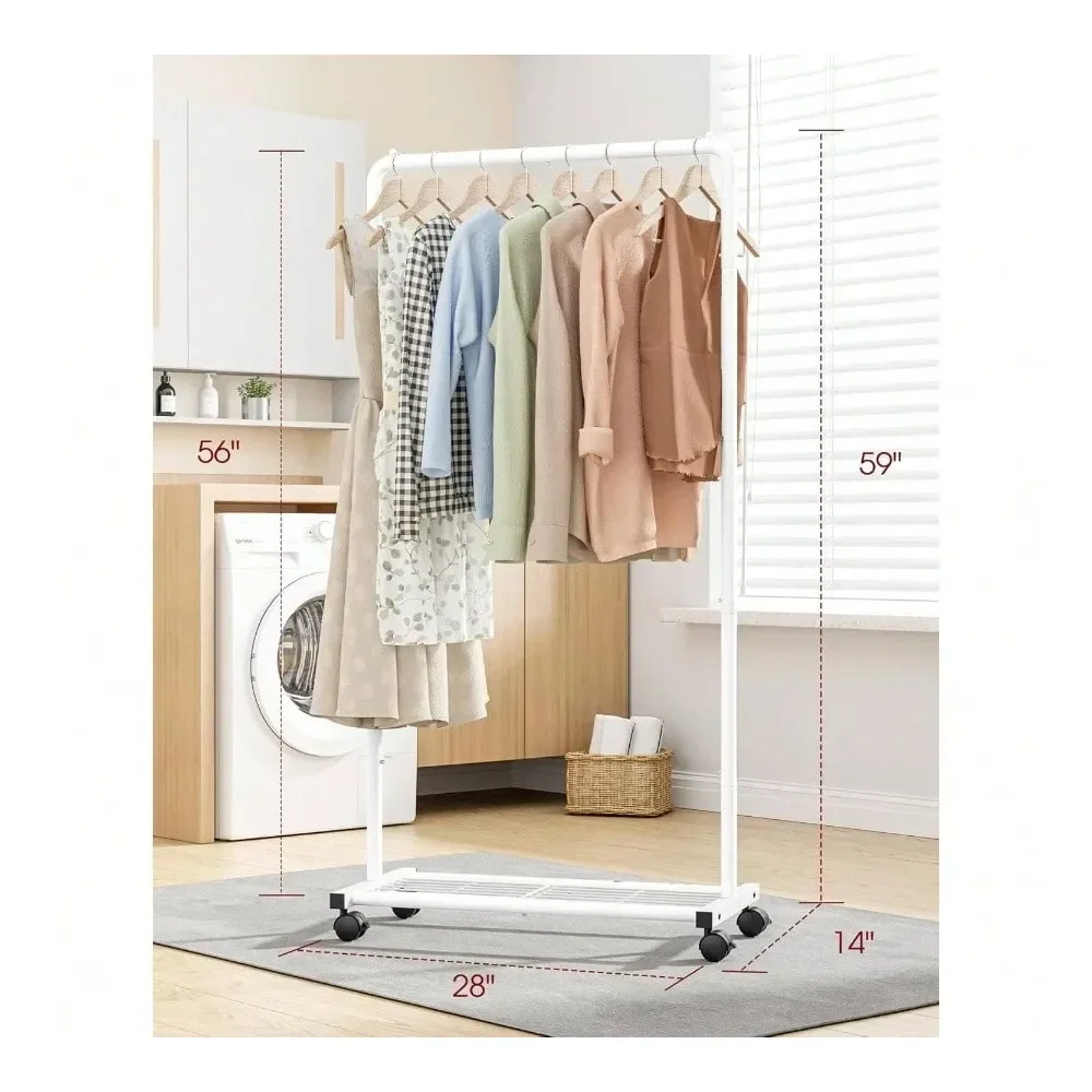 

Rack Clothing Rack With Storage Mesh Shelf Casters, Heavy Duty Metal Clothing Rack Hanging Clothes, Dresses, Coats, Large Load