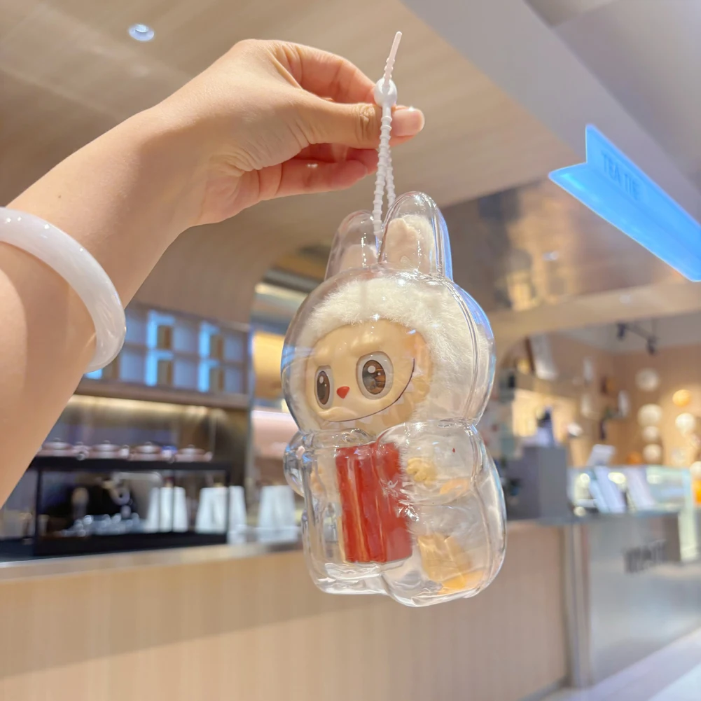 Transparent Protective Case Cute Elf Plushie Display Cover Doll Dust Case for Labubu Monster Toy