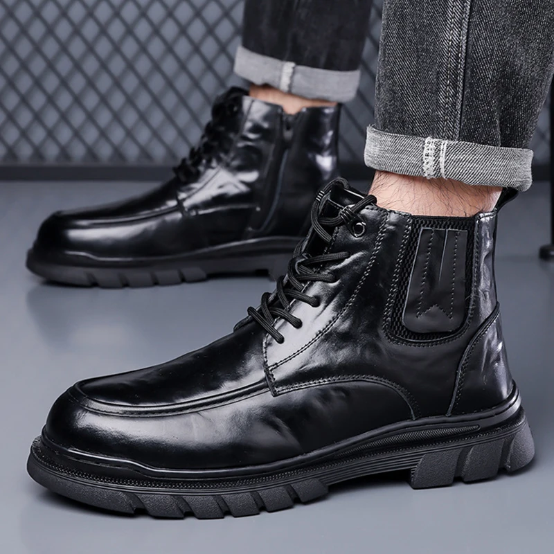 

Casual Cotton Boots Men's Velvet Warm Retro Fashionable High-cut Thick-soled Winter Warm Outdoor Non-slip Work Boots Size 38-44