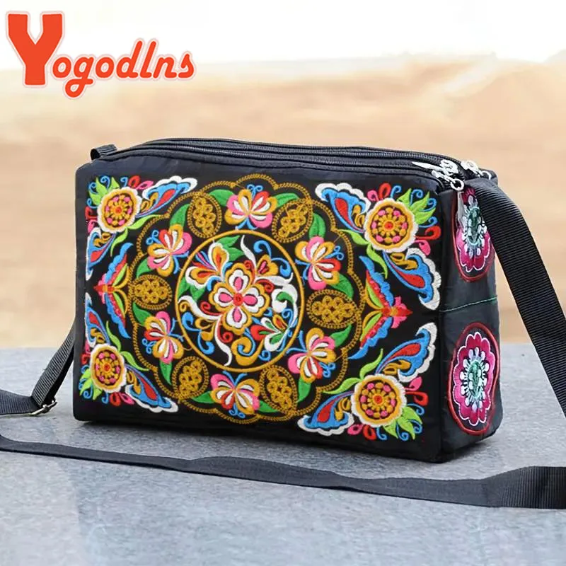 Yogodlns Women\'s Embroidered Flowers Crossbody Bag Ladies Luxury Large Capacity Handbags Purse Female Casual Travel Shoulder Bag