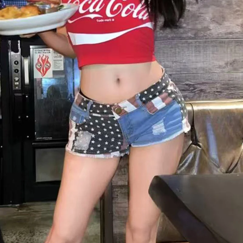 

388#New women's low waist ripped hole slimming versatile denim shorts sexy hip hugging European and American