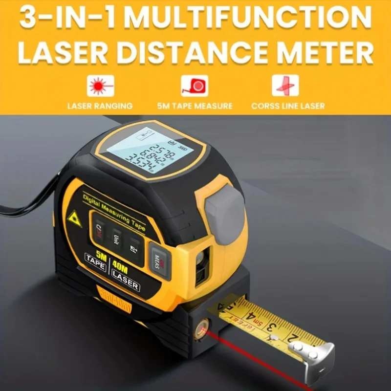 

1pc Laser Tape Measure 3 In 1 Digital Tape Measure High Precision Rangefinder Steel