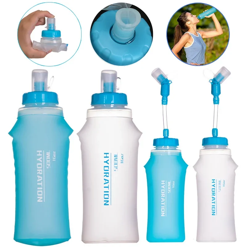 Water Bottle 300/400/500ml TPU Folding Soft Flask Sport Water Bottle Collapsible Water Bottle for Travel Running Camping Hiking