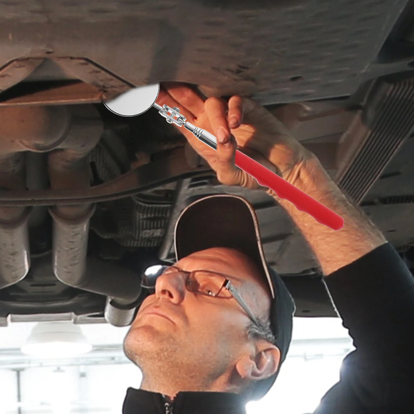 

2Pcs Welding Chassis Inspection Mirror Foldable Telescopic Automotive Maintenance Durable Glass Metal Mirror on Telescopic