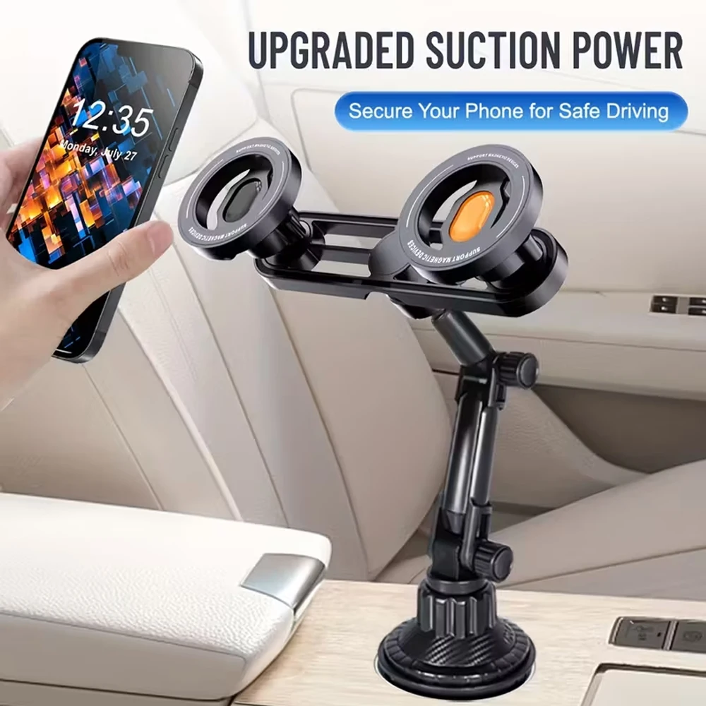 Magnetic Car Cup Holder Phone Mount Dual Device Stand for Apple MagSafe IPhone 15 14 Pro Max Samsung S24 Universal Auto Cradle