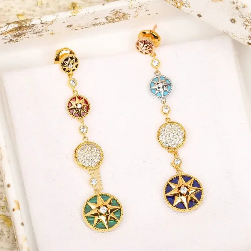 2024 Europe Designer Crystal Long Pendant Colored Gemstone Earring Woman Top Quality Luxury Jewelry Fine Gift Trend