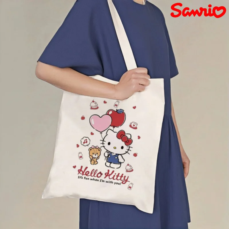 

1pc Sanrio Hello Kitty Party Print Canvas Tote, 30×35cm Reusable Casual Shoulder Shopper