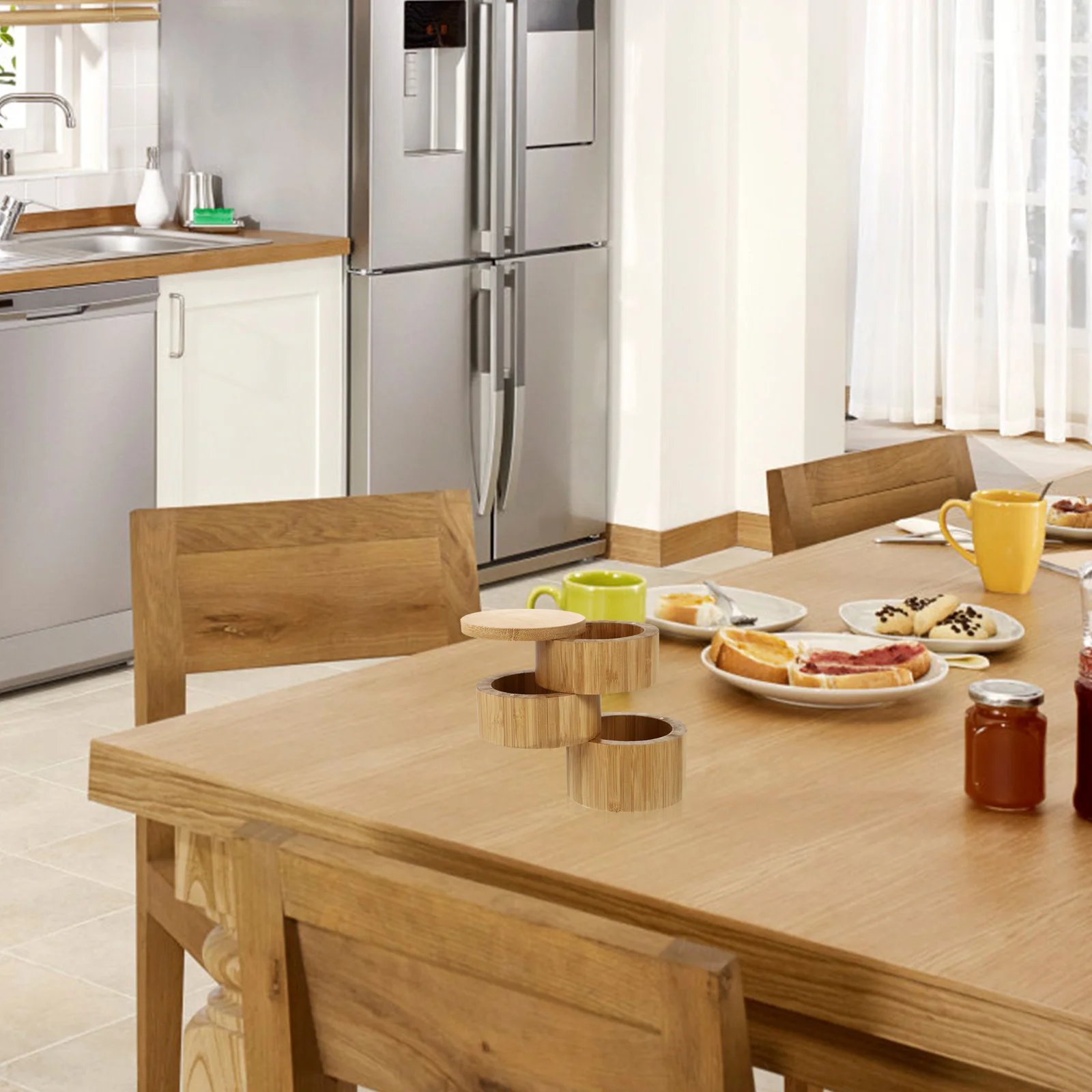 

Simple Style Bamboo Seasoning Pot Three Layer Condiment Holder Rotatable Eco Friendly Kitchen Accessory