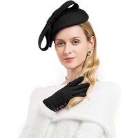 FS Wool Felt Bridal Fascinator & Derby Hats for Women - Red/Black Elegant Church, Kentucky Tea Party Wedding Pillbox Cap