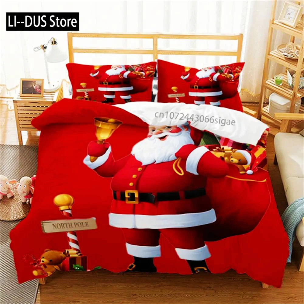 

3-Piece Merry Christmas Microfiber Duvet Cover Set - Santa Claus Pattern Bedding For Bedroom Guest Room - Soft, Hypoallergenic
