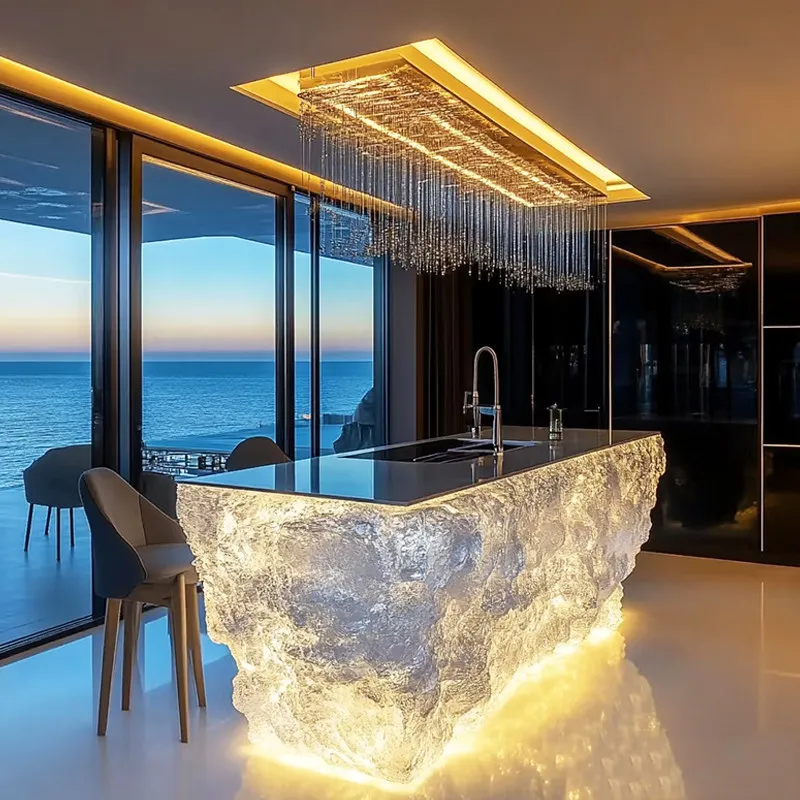 Transparent Resin Luminous Crystal Island Dining Table Light Luxury High-End Glacier Art Bar Counter