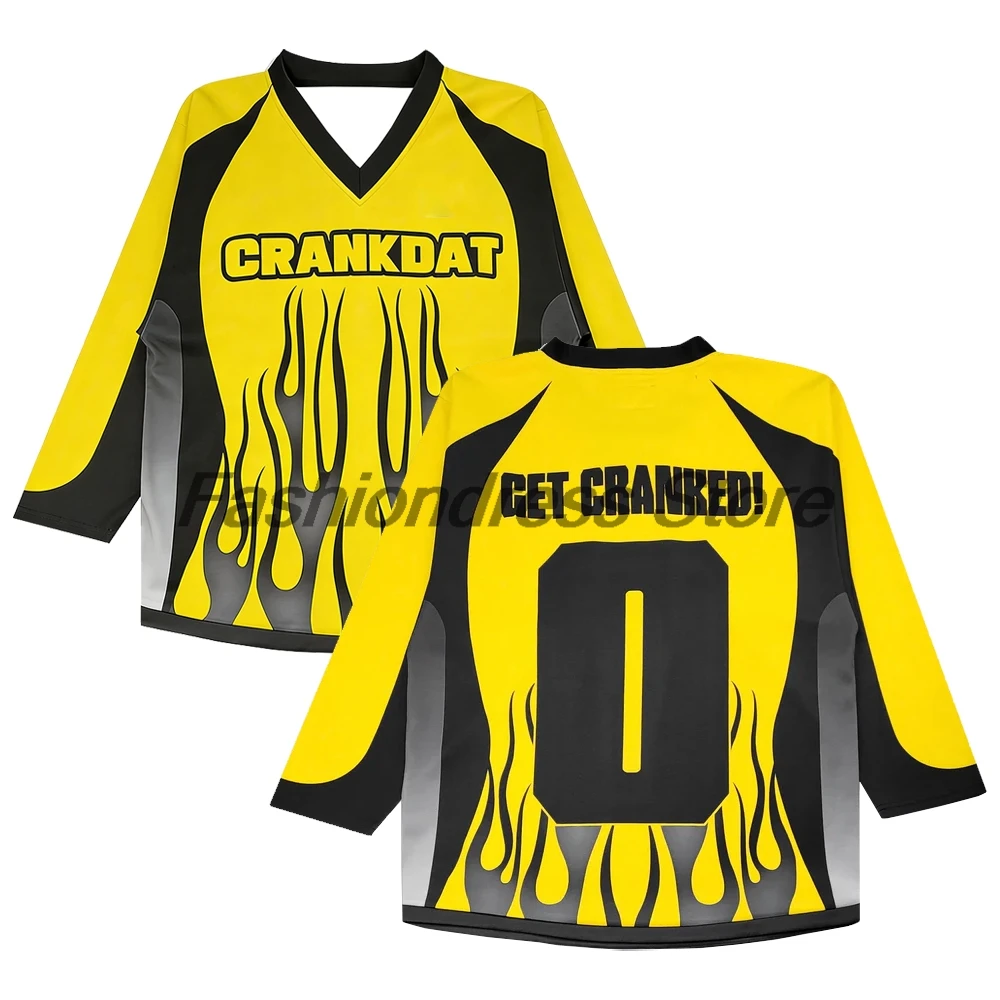 Crankdat Get Cranked Hockey Jersey 2026 Music Festival V-Neck Long Sleeve Loose Top Shirts Women Men Athletic T-shirt