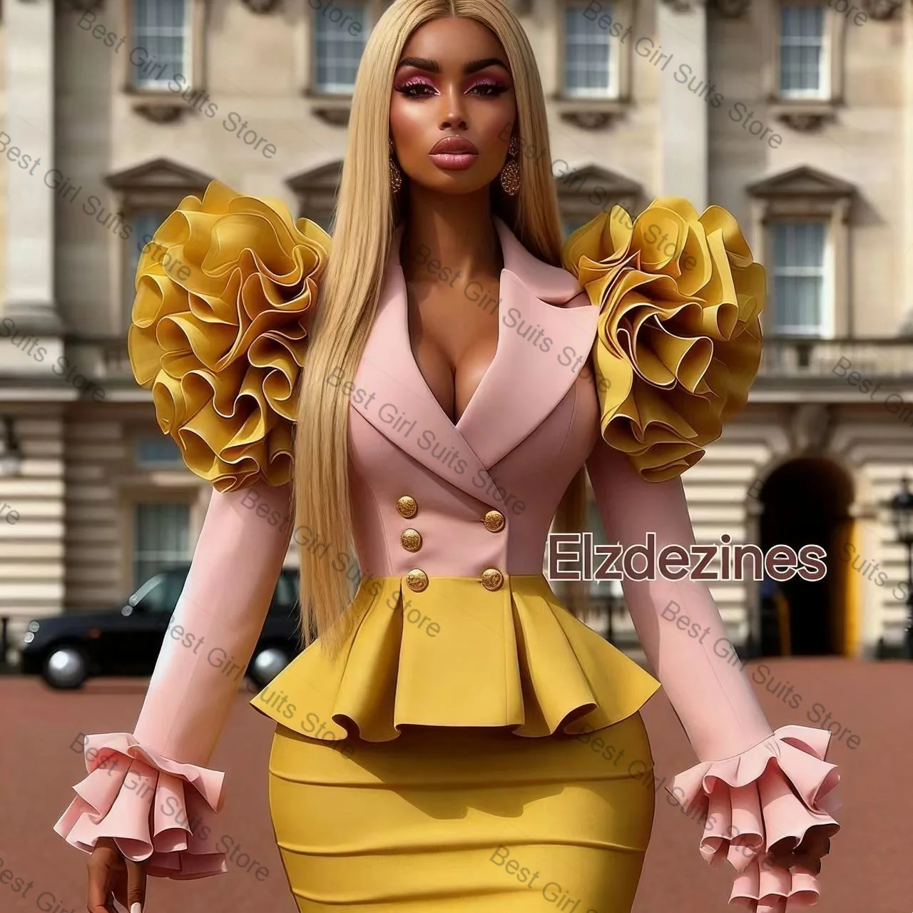 

White Satin Women Suit Set 2 Piece Long Blazer+Pants Trousers Spring Flower Formal Office Lady Jacket Customized Wedding Coat