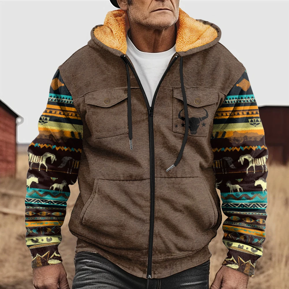 Trendy and fashionable men's coat with printed sleeves, plus size men's clothing