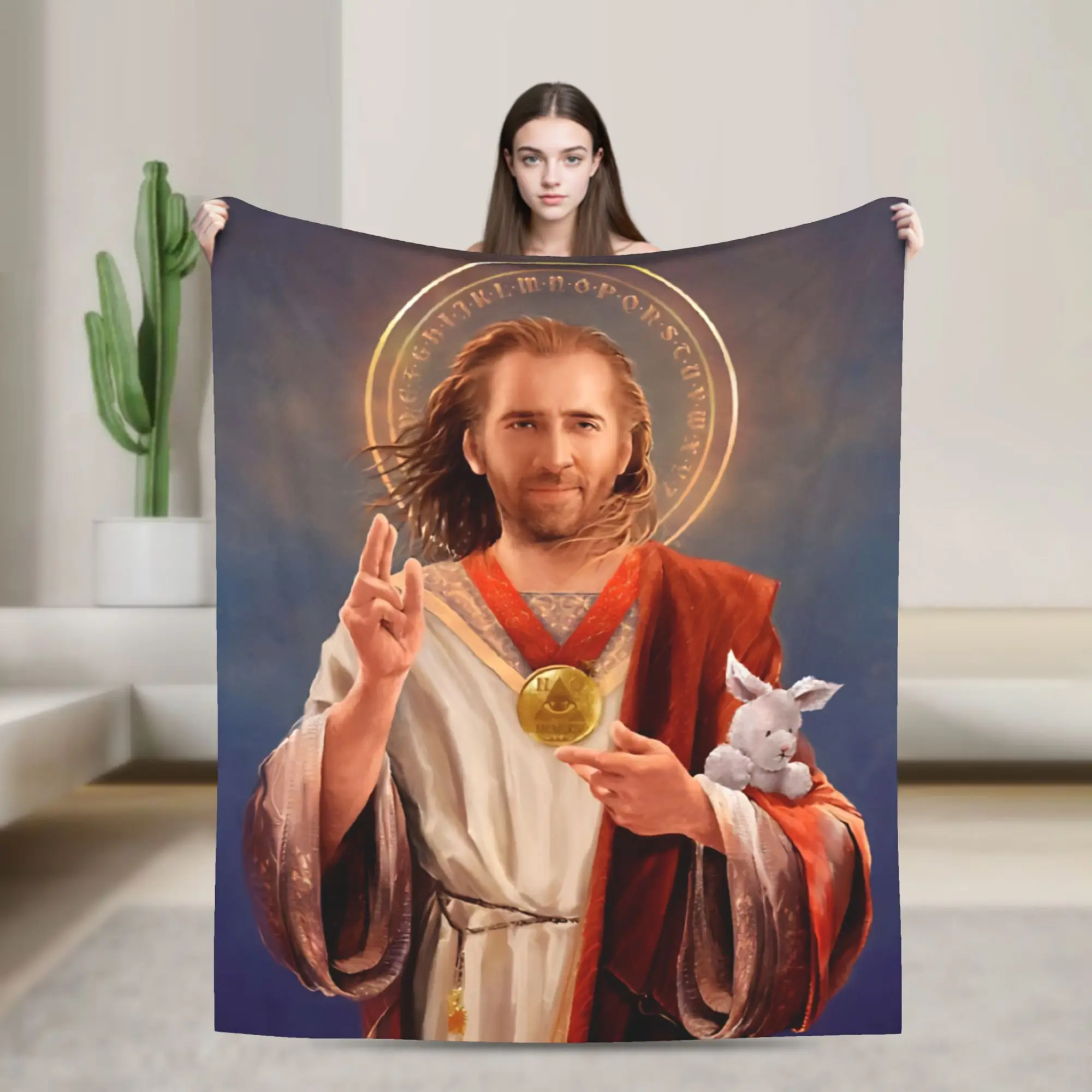Nicolas Cage Saint Jesus  Blankets Coral Fleece Plush  Soft Throw Blankets for Car Sofa Couch Bed Rug