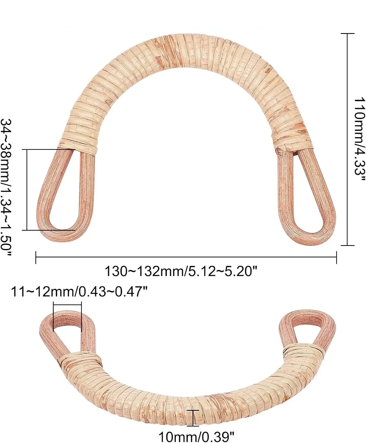 지갑용 천연 등나무 직조 가방 손잡이, 구멍 손잡이 교체 핸드백, DIY 지갑 액세서리, 쉬운 설치, 2 개