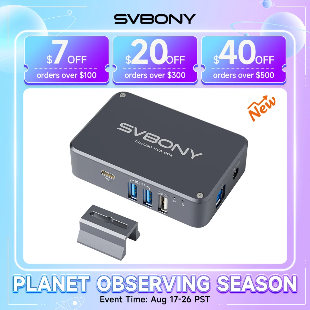 SVBONY SV241 Astronomie DC+USB HUB Box Astronomie-Teleskop Netzteil Hochgeschwindigkeitsausgang & Typ-C Schnittstelle für Astrofotografie