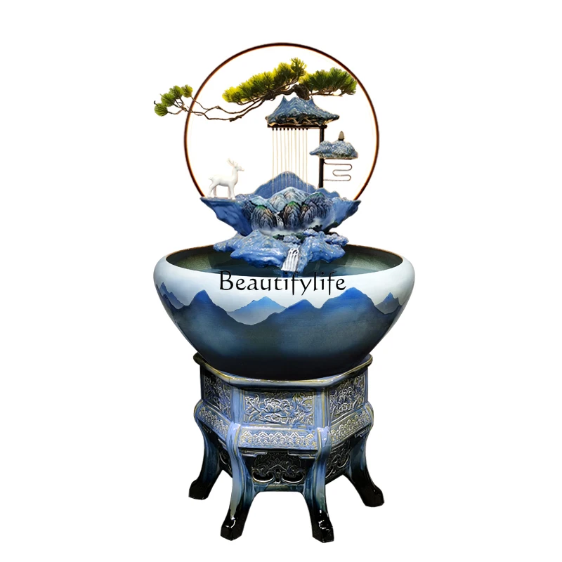 

Creative Chinese ceramic fish tank circulating water rockery ornament