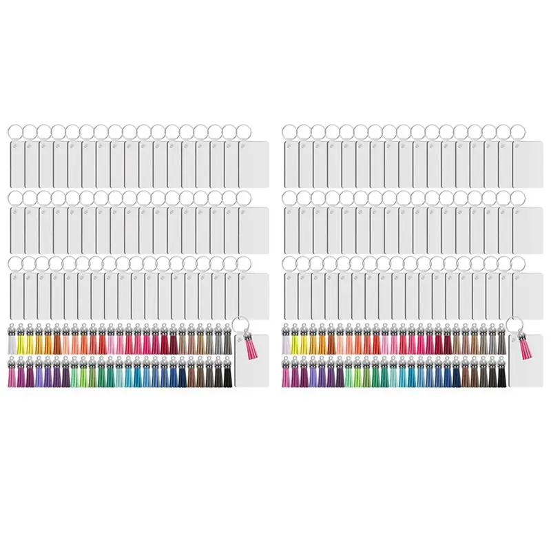 

ABRE-400Pcs Sublimation Keychain Blanks Set Rectangle Heat Transfer Blanks Keychain Tassels With Key Rings For Keychain DIY