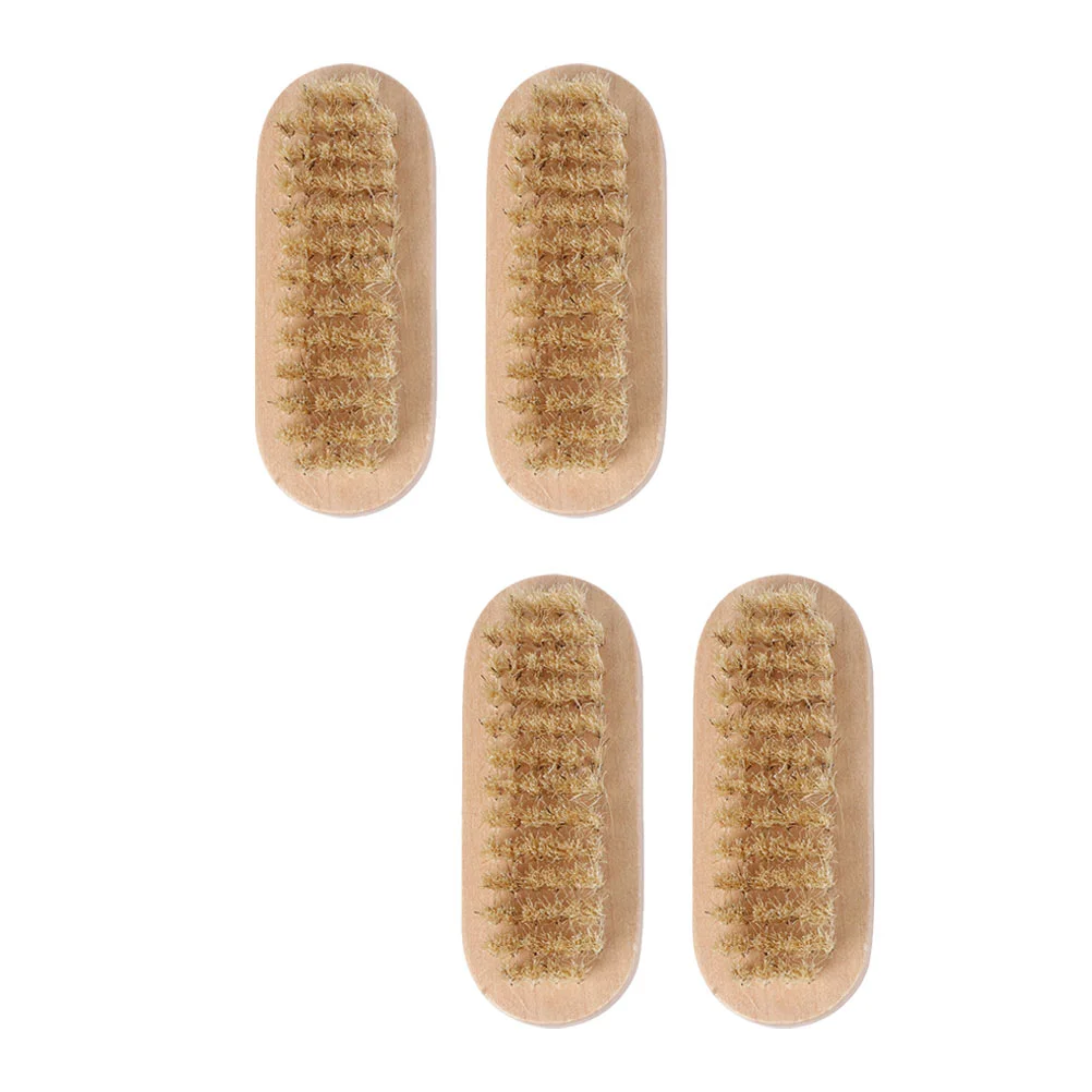 4 Pcs Hand Wash Brush Pig Bristle Nail Wooden Double Sided Scrubbing Toe Cleaning