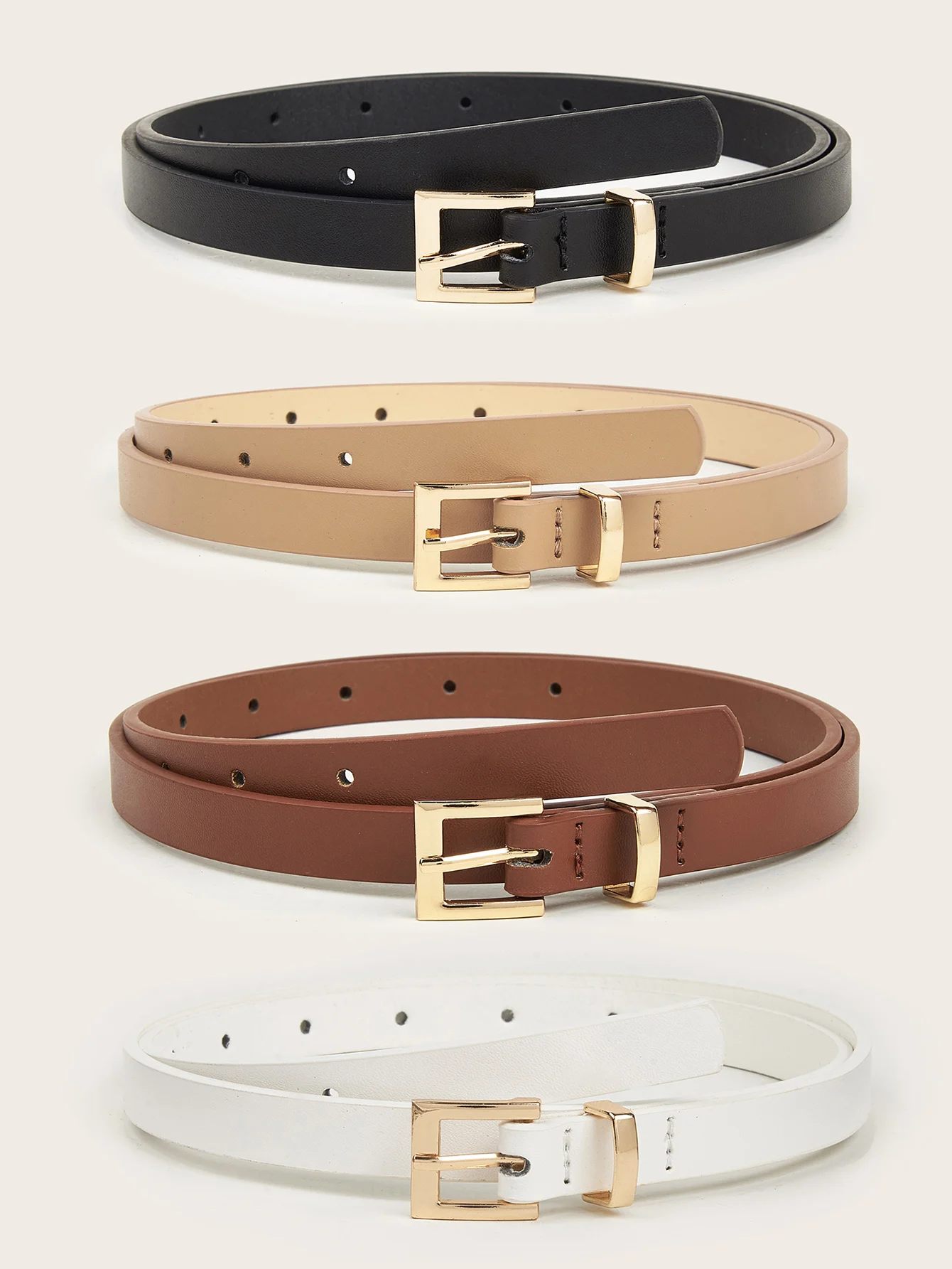 4pcs Women Skinny Leather Belt Thin Waist Belt with Gold Buckle for Jeans Pants Dress