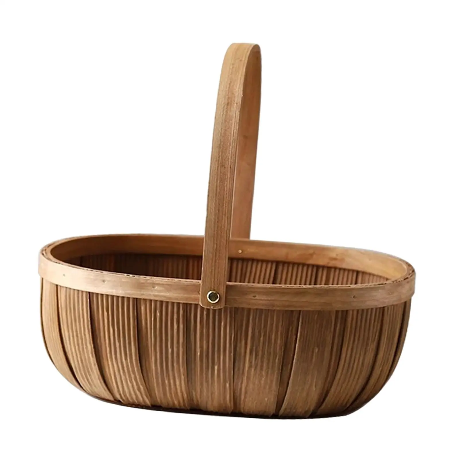 Wood Chip Picnic Basket with Handle Wicker Woven Farmhouse Decor Garden Basket for Bath Toy Kids Toys Sturdy Multifunctional view 2