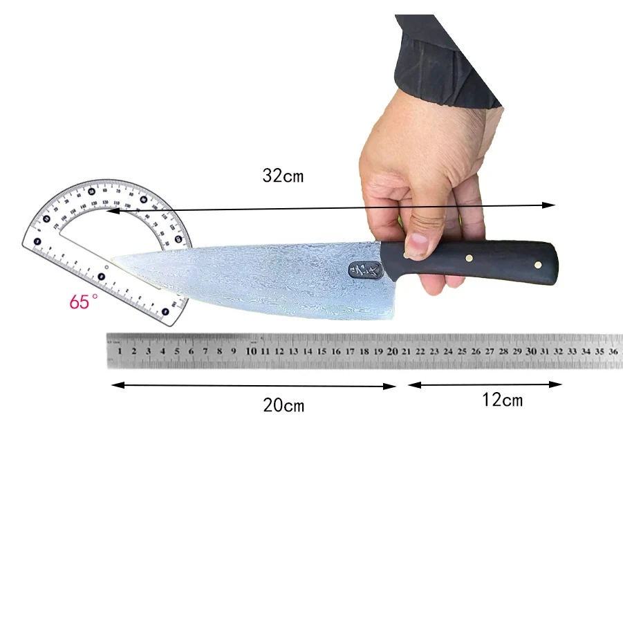 8 Inch Chef Knife Handmade Forged Damascus Steel Blade Ebony Handle Slicing Vegetables Cleaver Sashimi Meat  BBQ Kitchen Knife