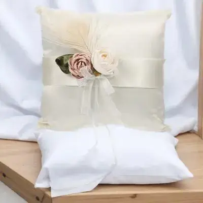 

Satin Flower Ring Pillow Wedding Bearer Cushions for Rings Unique Ceremony White Decorations Bride