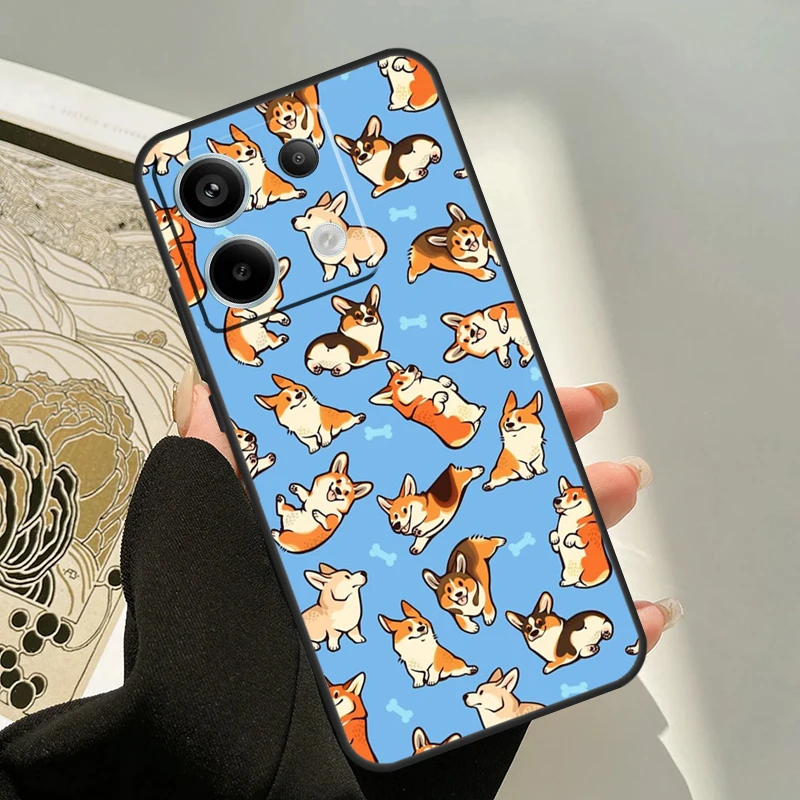 Capa fofa de cachorro corgi para xiaomi redmi note 13 14 pro 12 11 9 10 9s 10s 11s 12s redmi 13c 10c 12c 14c capa