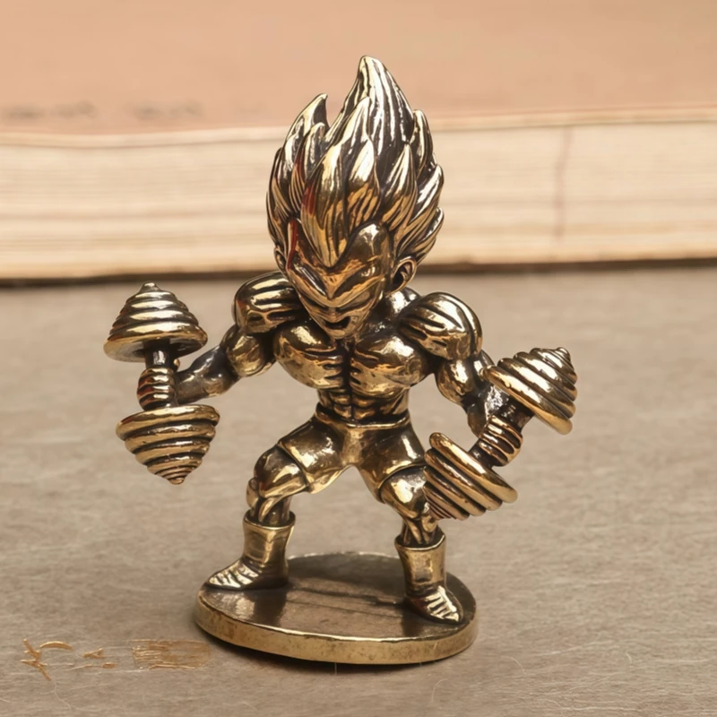 5cm Dragon Ball figure Super Saiyan Vegeta fitness dumbbell brass ornament cartoon anime character landscape model decoration view 2