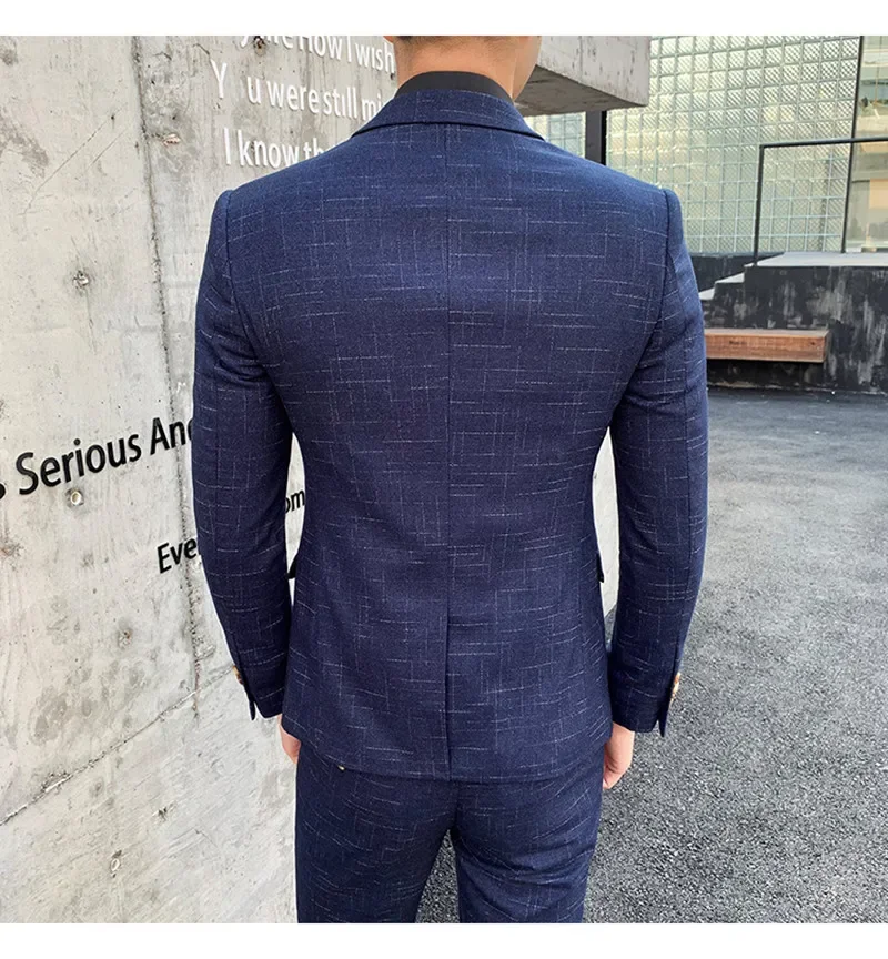 Suits for Men (blazer+ Vest + Pants) Fashion Business Casual Hosts The Korean Version of Striped Slim Gentleman Wedding Suit