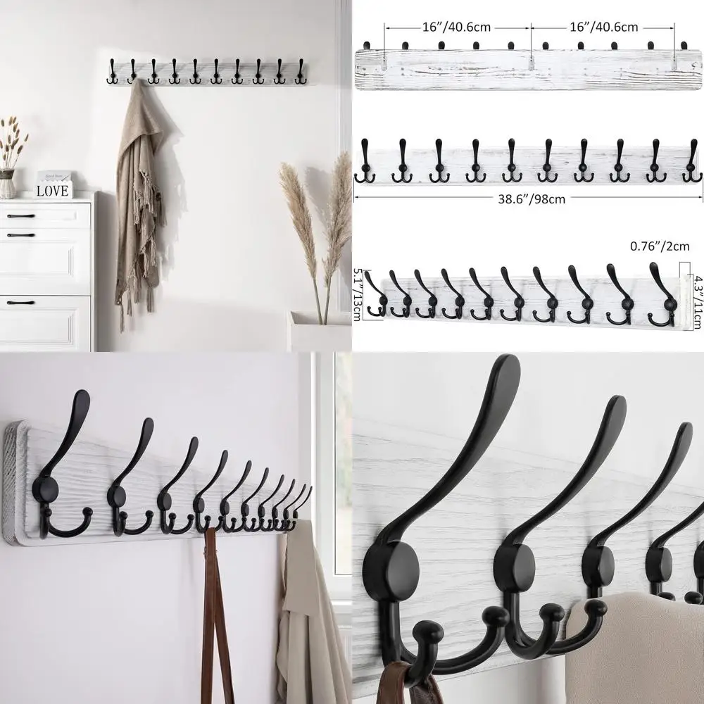 

Большая настенная вешалка для одежды из соснового дерева, длина 38,6 см, в стиле фермерского дома, комплект из 2 штук