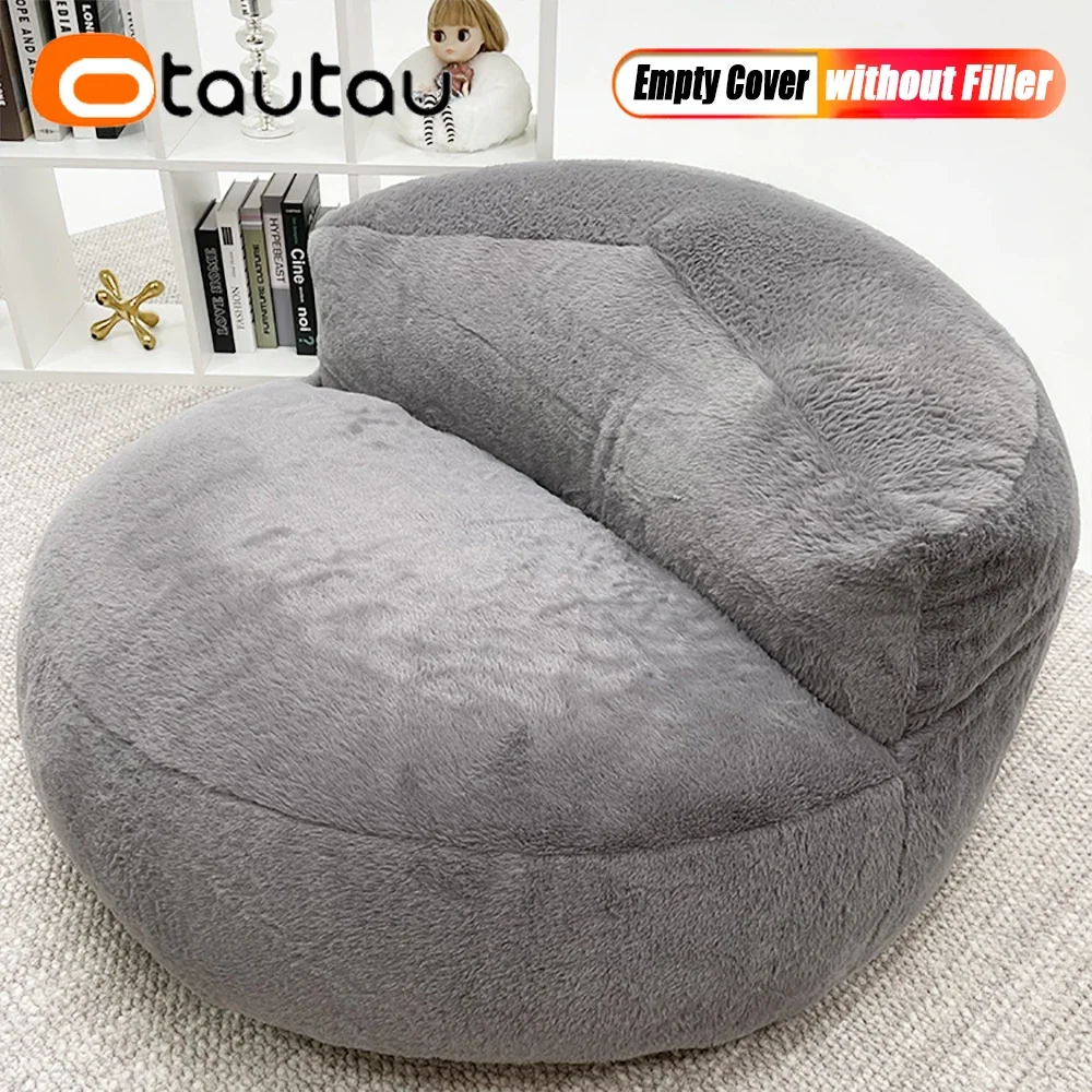 OTAUTAU 3.3ft Faux Fur Bean Bag Cover Without Filler Floor Seat Beanbag Pouf Chair Lounger Ottoman Salon Couch SF300