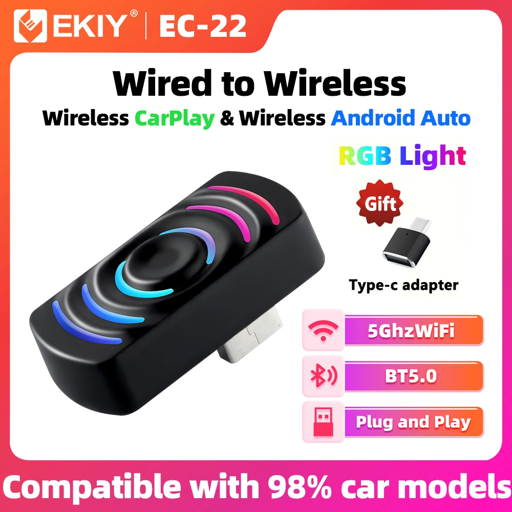 EKIY Wireless CarPlay Dongle Wireless Android Auto Adapter 2in1 AI Smart Box For Car With Wired CarPlay Car Intelligent Systems