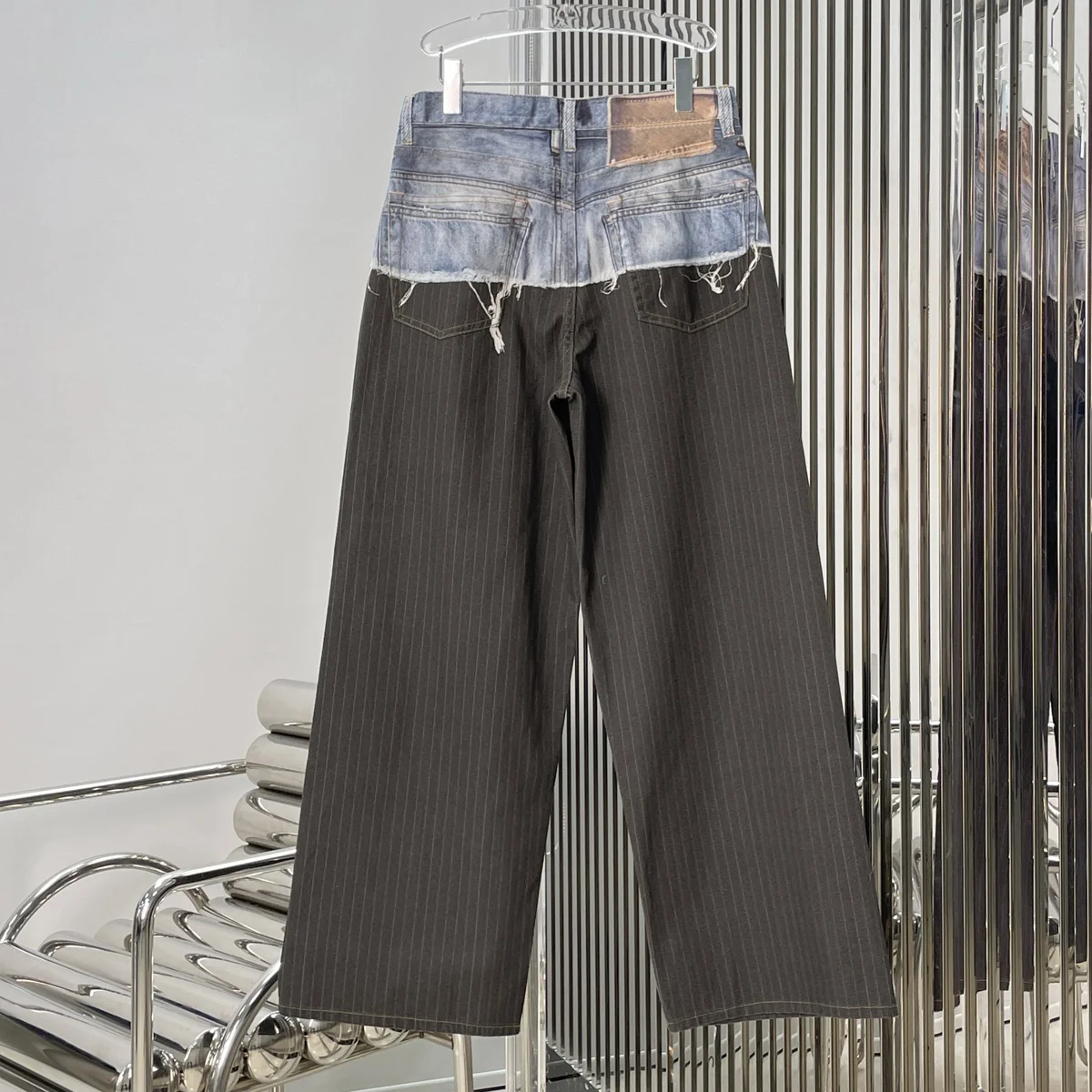 High Quality Women Patchwork Raw Edge Wide Leg Pants Vintage Spliced Loose Straight Trousers Daily Casual Streetwear lyt127430