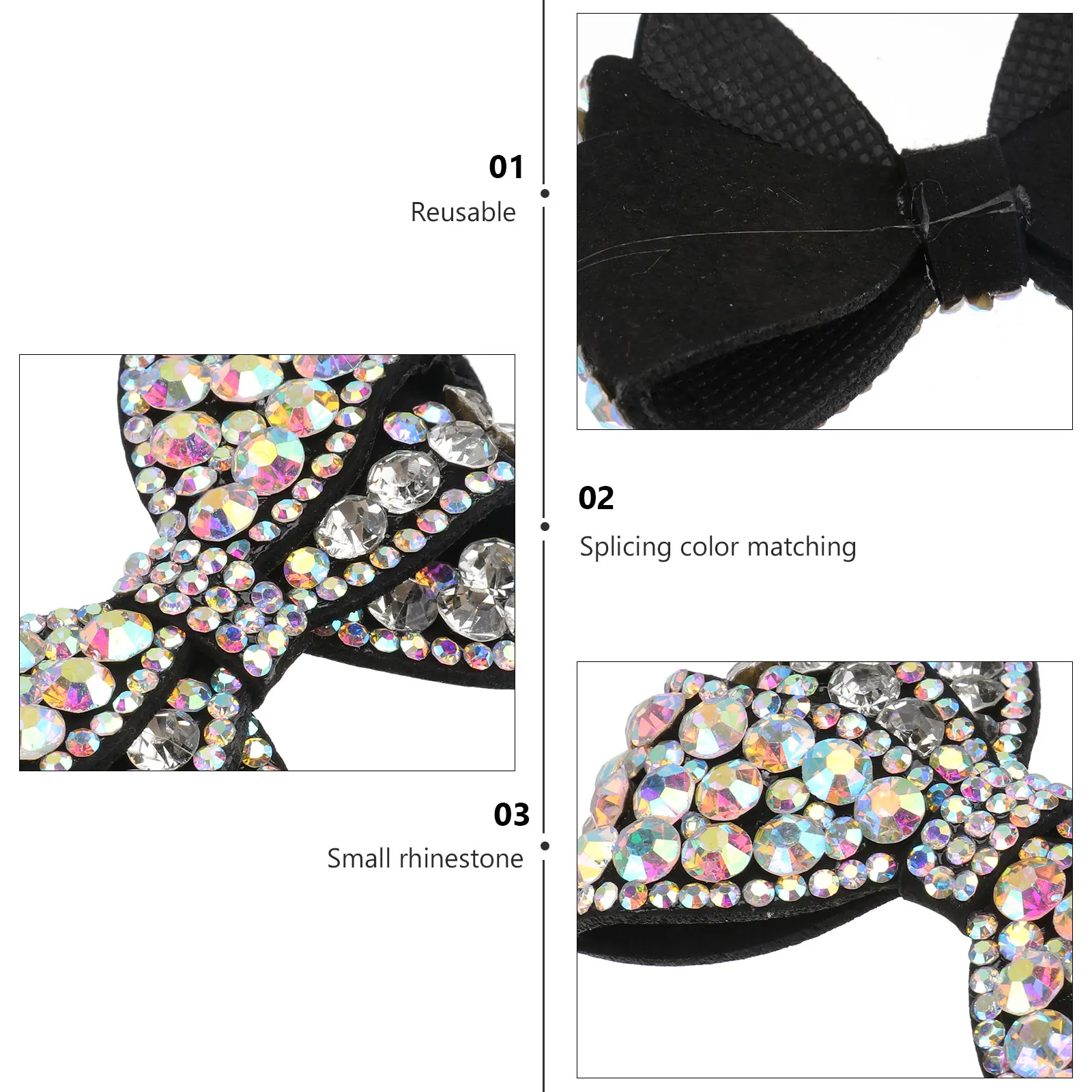 

Rhinestones Bowknot Shoe Flowers Black Small Pair Fashionable Decorative Accessories for Wedding Shoes Easy to Install