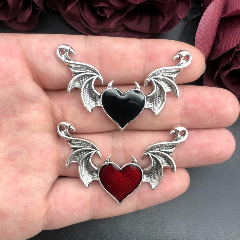 5psc 55*38mm Creative Devil\'s Heart Enamel Peach Heart Devil\'s Wings Pendant Handicraft Crafts DIY Necklace Jewelry Accessories