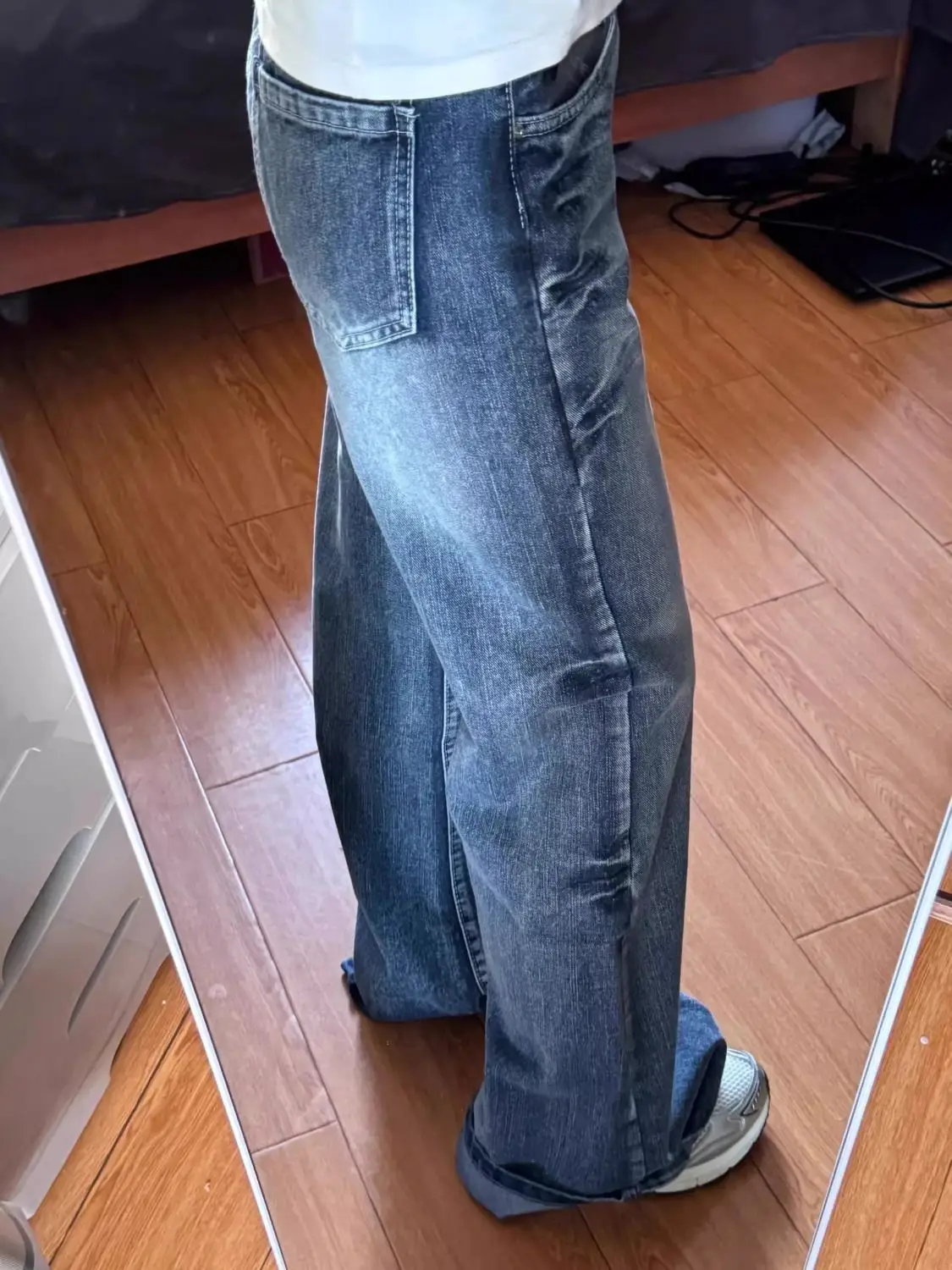 أنيقة الأمريكية عالية الخصر متوهج الجينز النساء الشتاء خمر غسلها فضفاضة تناسب مستقيم الساق السراويل التخسيس مريحة الدنيم