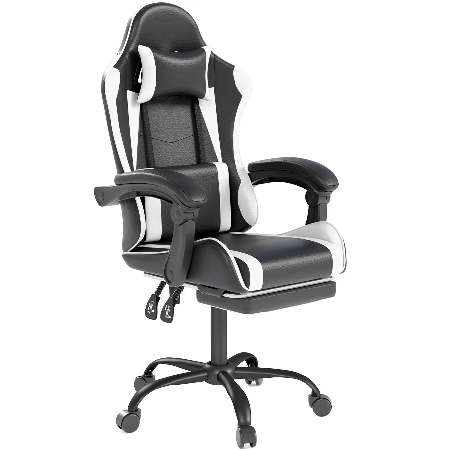 Gaming Chair with Headrest and Lumbar Support, White | Ergonomic High Back Office Chair, Racing Style Executive