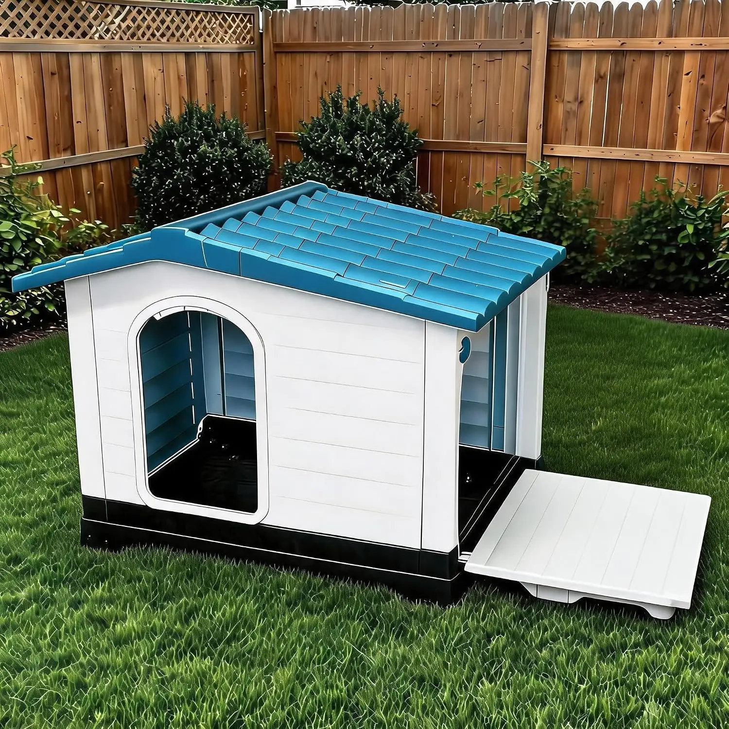 2-Door Dog House Indoor & Outdoor Fold Porch Elevated Base Waterproof Pet Shelter Small Medium Dogs 38x26x31, Customized