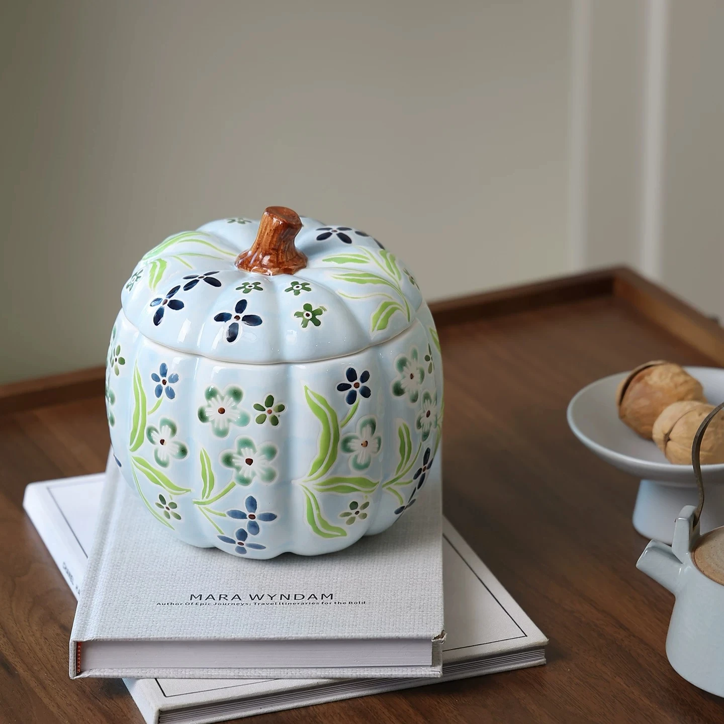 Artistic Pumpkin Shaped Ceramic Storage Box Desktop Organizer for Small Items