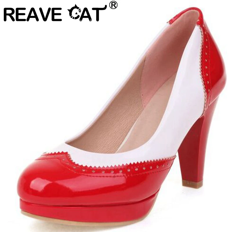 

REAVE CAT Женские туфли-лодочки на платформе с круглым носком на высоком каблуке без шнуровки, милые, 32–48, разные цвета, черные, синие, весенние S3376