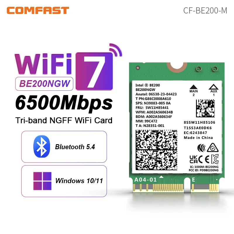 

Comfast WiFi7 BE200 Tri-Band Wifi Adapter Bluetooth 5.1 Network Adapter Wireless Dongle For PC/Laptop Win10/11 Linux AX210/AX200