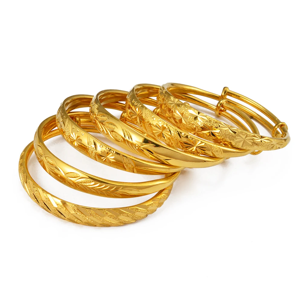 Anniyo (1Piece) Push Pull Bracelet Women Girls Gold Plated Jewelry African Dubai Arab Nigeria Ethiopian Bangles #000207