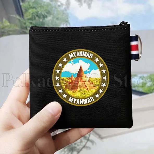 ميانمار العلم خريطة لطيف هدية قماش محفظة نسائية للعملات المعدنية حقيبة صغيرة مربع مفتاح أحمر الشفاه السفر تخزين حافظة للبطاقات القطن المحفظة سستة الحقيبة