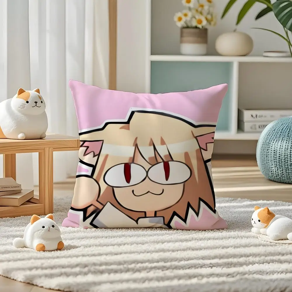 Mascot Comedic Characters N-Neco-Arc Cushion Cover Plush Fabric Soft Double Sided Print Home Sofa High Quality Cushion