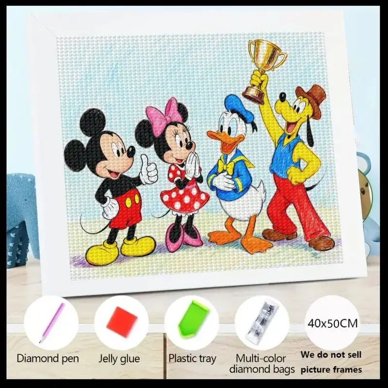 

1PC 5D DIY Diamond Painting Kit, Full Drill Crystal Big Gem Art Set featuring Disney Mickey Mouse, Minnie Mouse, Donald Duck & P