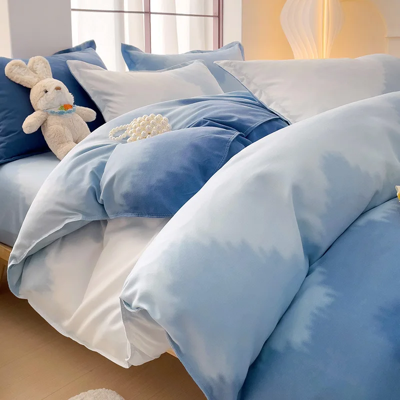 

Gradient Blue Bedding Set Soft Duvet Cover with Sheet Simple Quilt Cover and Pillow Covers Girls Woman Bed Sets